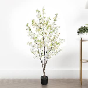 4.5 ft. Cream White Artificial Cherry Blossom Flower Tree in Pot