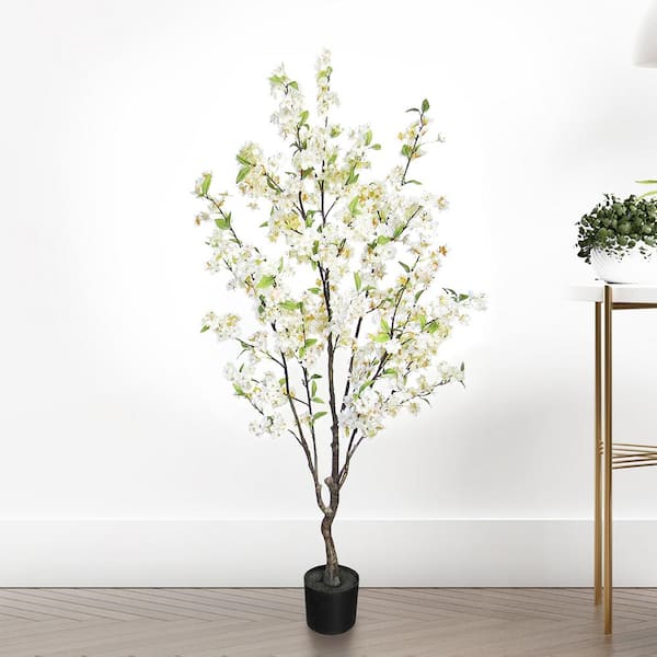 4.5 ft. Cream White Artificial Cherry Blossom Flower Tree in Pot