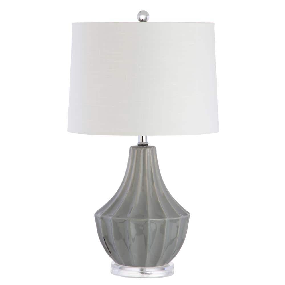 Gray 24.5" Ceramic LED Table Lamp with Drum Shade