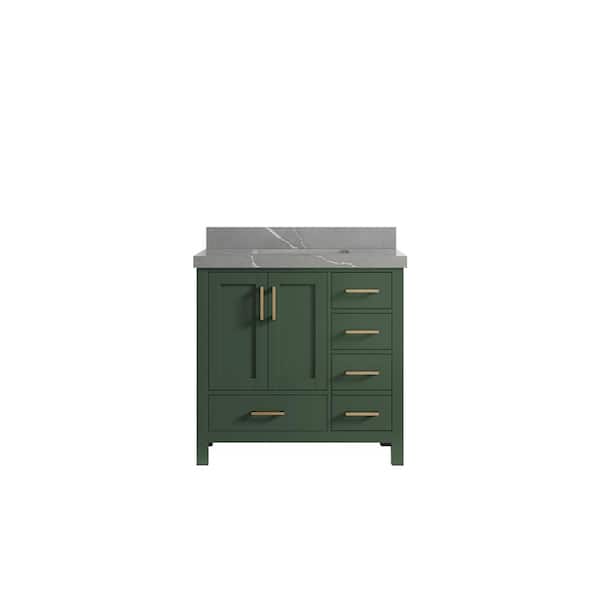 Willow Collections Malibu 36 in. W x 22 in. D x 36 in. H Single Sink Bath Vanity Center in Lafayette Green with 2 in. Piatra Quartz Top