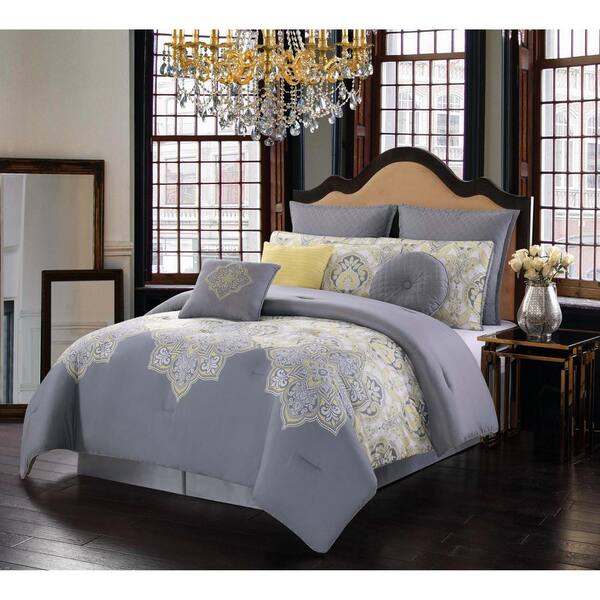 Style 212 Melania 10 Piece Grey And Yellow King Comforter Set Cs2642kg10 1300 The Home Depot - King Size Gray And Yellow Bedding Style 212 Melania 10 Piece Grey And Yellow King Comforter Set Cs2642kg10 1300 The Home Depot - King Size Gray And Yellow Bedding