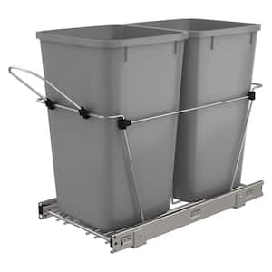 Silver Double Pull Out Trash Can 27 Qt. for Kitchen