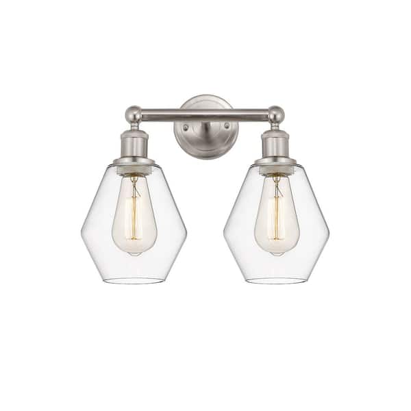 Cindyrella 15 in. 2 Light Brushed Satin Nickel, Clear Vanity Light with Clear Glass Shade