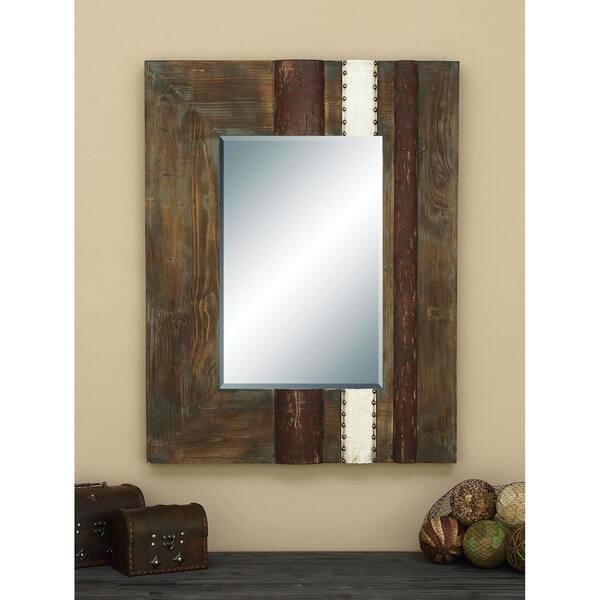 Litton Lane Medium Rectangle Distressed Wood Modern Mirror (36 in. H x 28 in. W)
