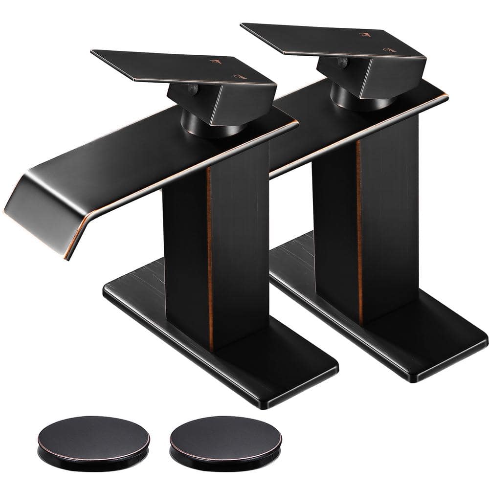 Waterfall Single Hole Single-Handle Bathroom Faucet with Pop-Up Drain in Oi