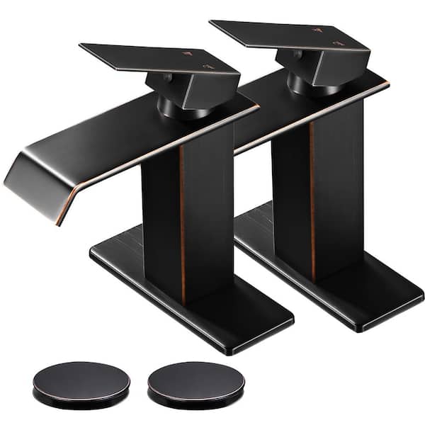 AKLFGN Waterfall Single Hole Single-Handle Bathroom Faucet with Pop-Up Drain in Oil Rubbed Bronze (2-Pack)