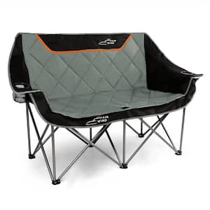 Oversized Fully Padded Camping Chair Folding Loveseat Camping Couch Double Duo Chair with Cup Hold, Gray