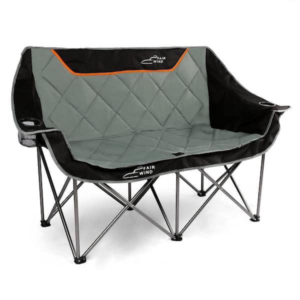 Angel Sar Oversized Fully Padded Camping Chair Folding Loveseat Camping Couch Double Duo Chair with Cup Hold, Gray