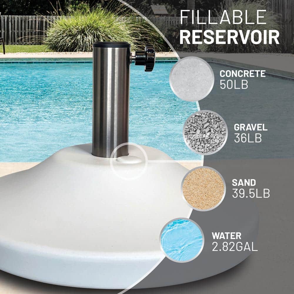 White Stainless Steel Fillable Patio Umbrella Base with Wheels