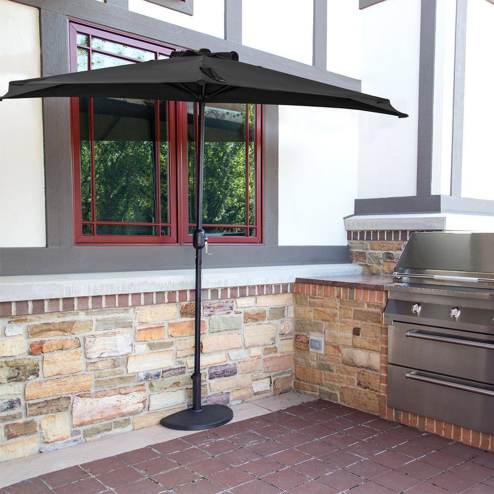 Lanai 9-Ft Slate Gray Half Patio Umbrella with Polyester Canopy