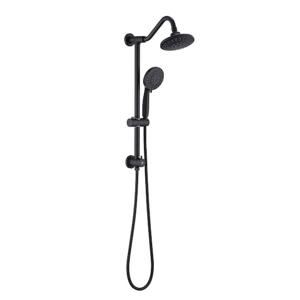 5-Spray Round 6 in. Wall Bar Shower Kit with Hand Shower 2.5 GPM in Matte Black