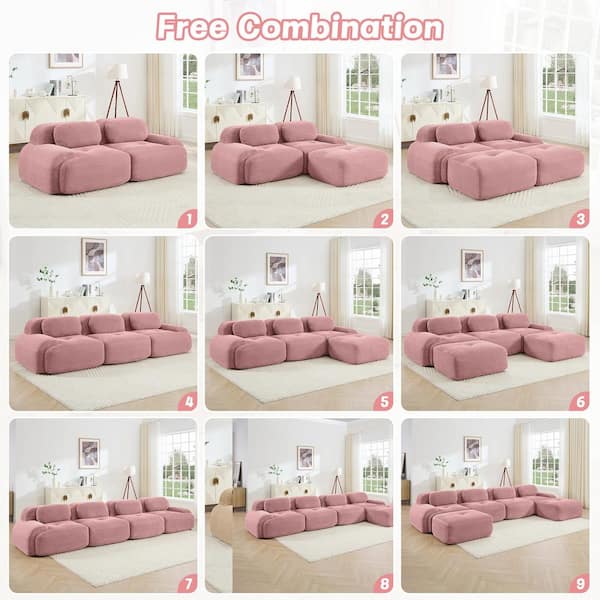 Homy Casa SMZO 81.8 in. Corduroy Modular Sectional Sofa with