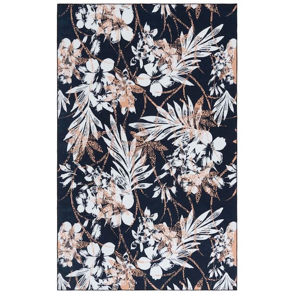 SAFAVIEH Malibu Black/Brown 5 ft. x 8 ft. Machine Washable Abstract Botanical Area Rug