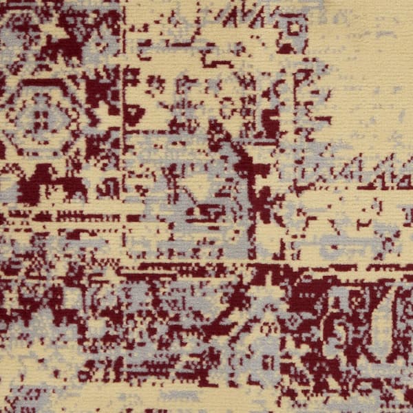 3 ft. x 5 ft. Cream Gray and Red Medallion Distressed Non Skid Area Rug