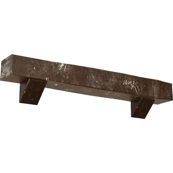 Ekena Millwork 4 in. x 4 in. x 3 ft. Knotty Pine Faux Wood Fireplace Mantel Kit, Breckinridge Corbels, Vintage Mahogany