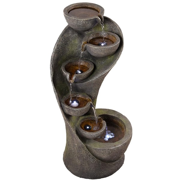 23.50 in. Tall Outdoor 6-Tier Gray Resin Water Fountain With LED ...