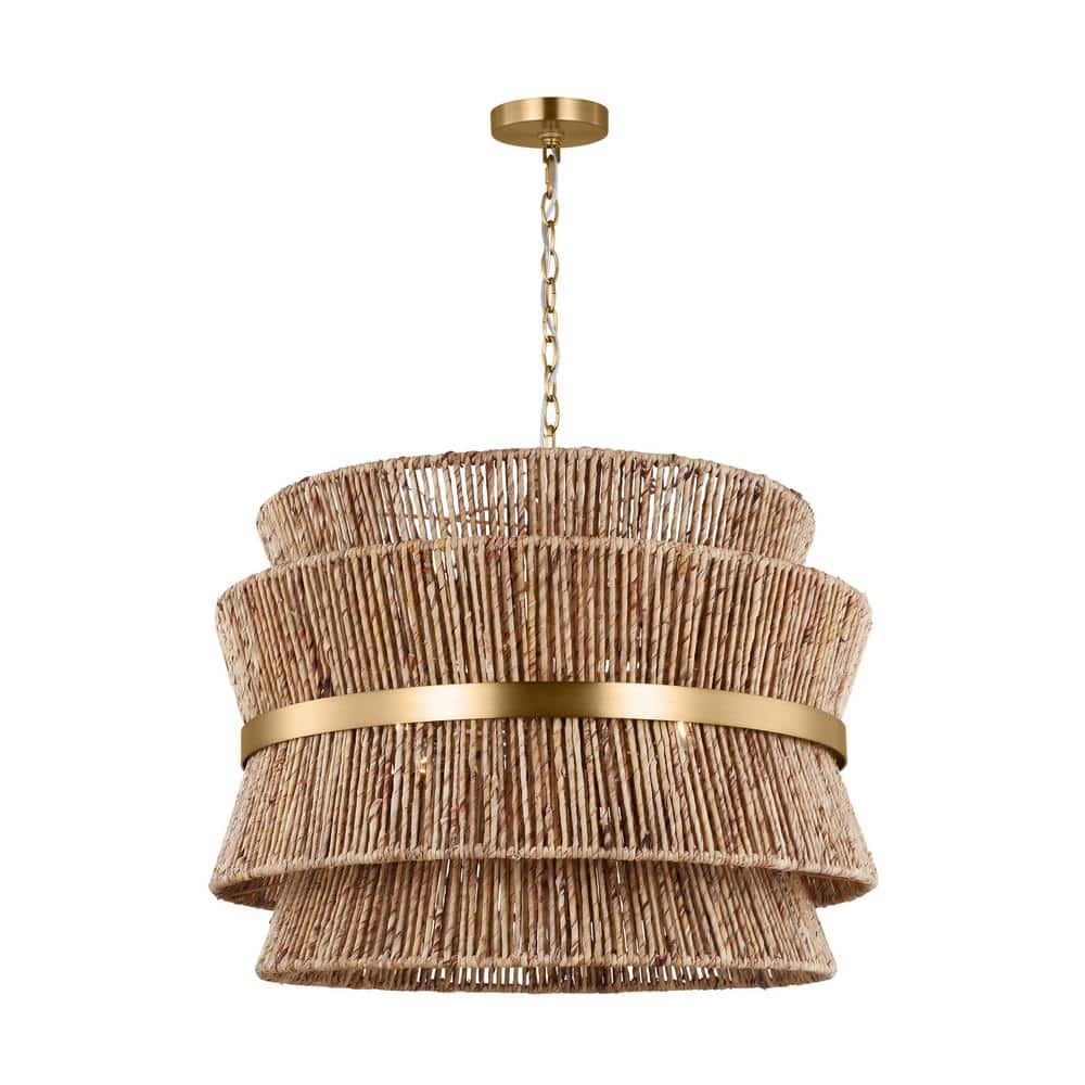 Thurlo Large Brass and Natural Rope Chandelier