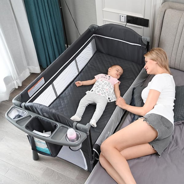 FUFU&GAGA Gray Multifunctional Foldable Baby Crib Co-sleeper Playpen  Adjustable Infant Bassinet Bed with Carry Bag Hanging Toys ZCF0031EB-xin -  The Home Depot