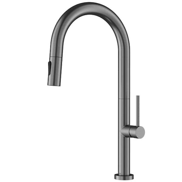 Brynford Single Handle Pull-Down Sprayer Kitchen Faucet in Spot-Free Gunmetal Grey
