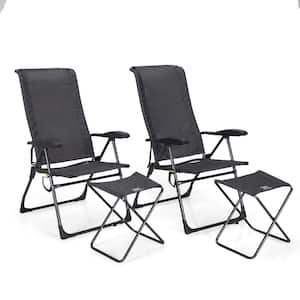 44 in. Gray Plastic Fabric Oxford Cloth Adjustable Back Folding Chairs (Set of 4)
