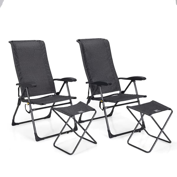 Costway 44 in. Gray Plastic Fabric Oxford Cloth Adjustable Back Folding Chairs (Set of 4)