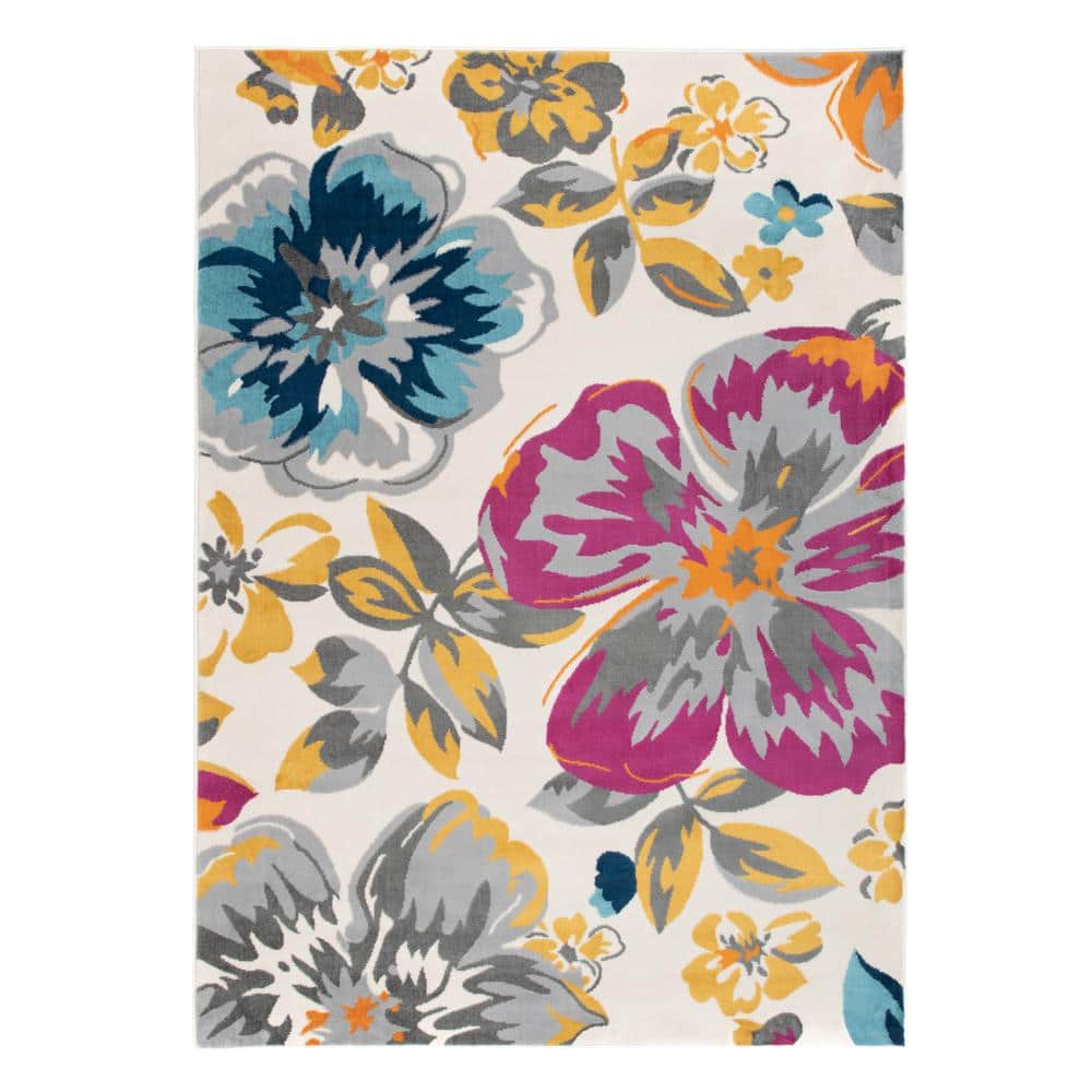 Elegant Floral Bliss 5' x 7' Multicolor Synthetic Area Rug