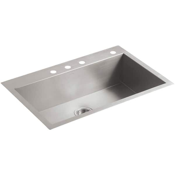 KOHLER Vault Drop-In Stainless Steel 33 in. 4-Hole Single