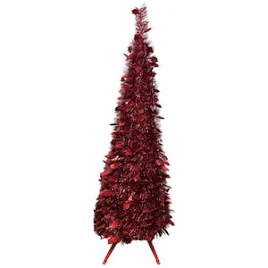 4 ft. Red Unlit Tinsel Pop-Up Artificial Christmas Tree