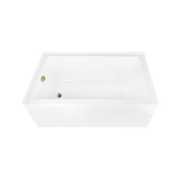 Aqua Eden 60 in. x 36 in. Acrylic Rectangular Alcove Soaking Bathtub with Left Drain in Glossy White/Brushed Brass