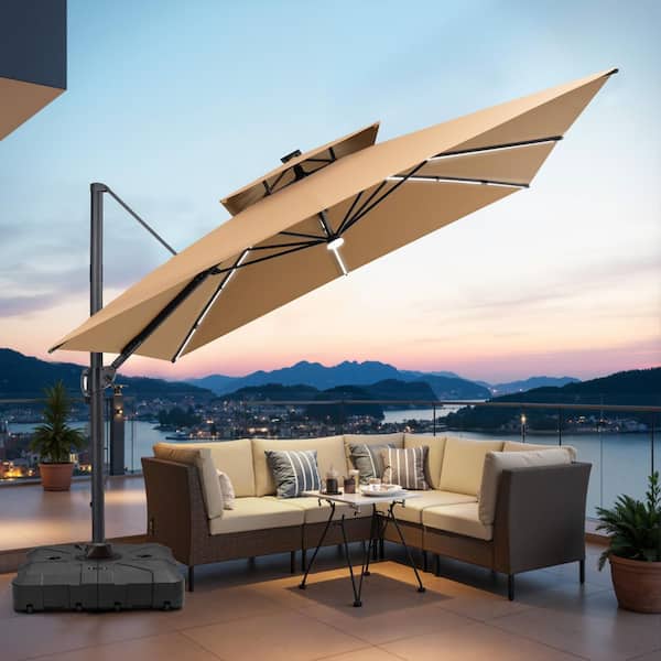extra large patio umbrella with base Extra Large 15 ft Patio Umbrella, Double-Sided Large Outdoor Umbrella with Crank Handle and Air Vents for Backyard, Deck, Pool, Market, Blue Arlmont &