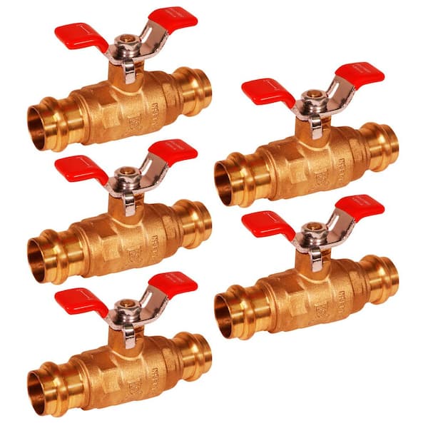 PLUMBFLEX 3/4 in. FIP Brass Double-O-Ring Press Ball Valve with T-Handle (Pack of 5)