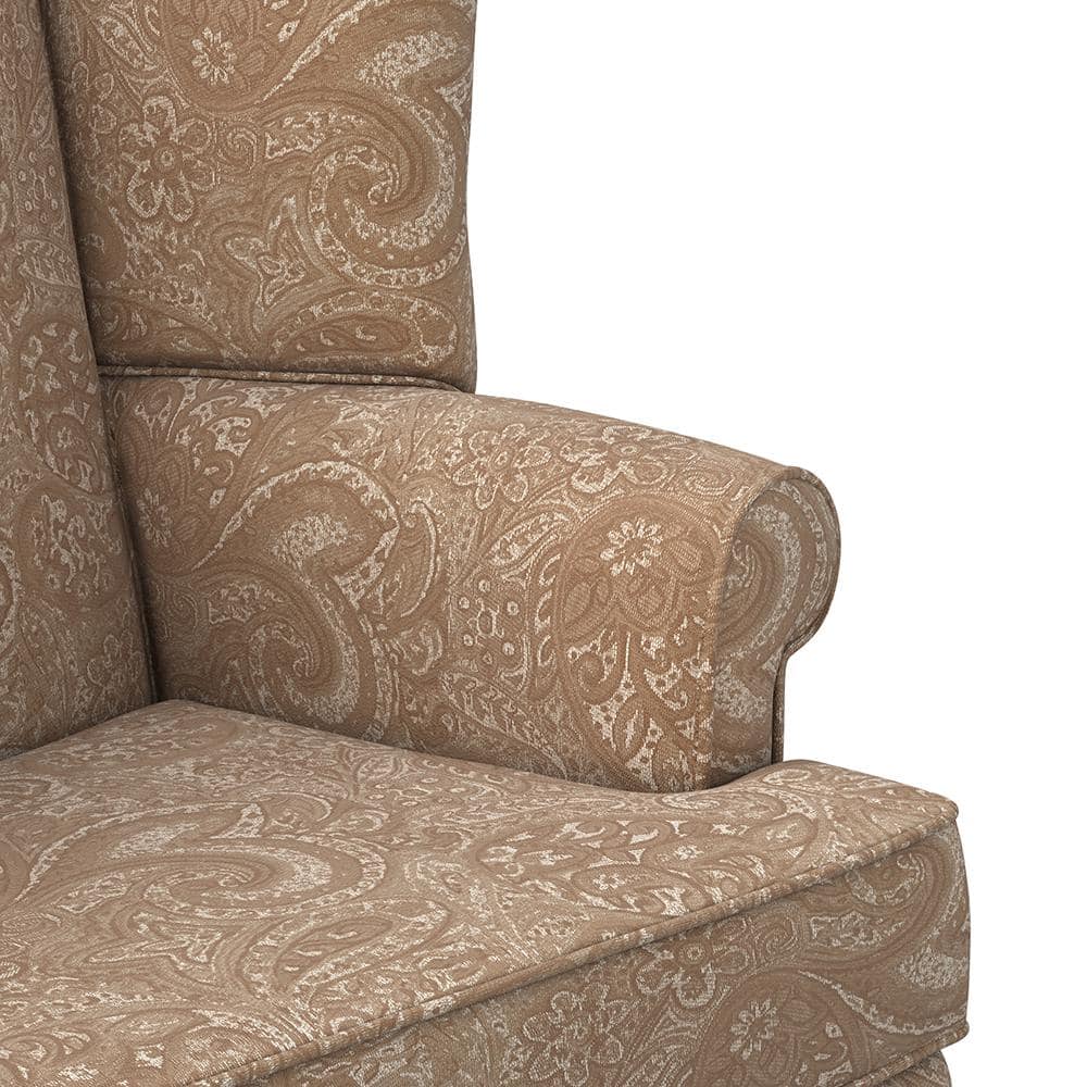 Paisley Cream Microfiber Handcrafted Wingback Accent Chair