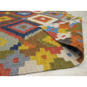 Multicolored 5 ft. x 8 ft. Handmade Wool Kilim Area Rug