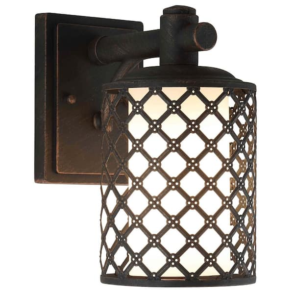 DSI 1-Light Aged Bronze Outdoor Wall Lantern Sconce with Opal Glass Shade