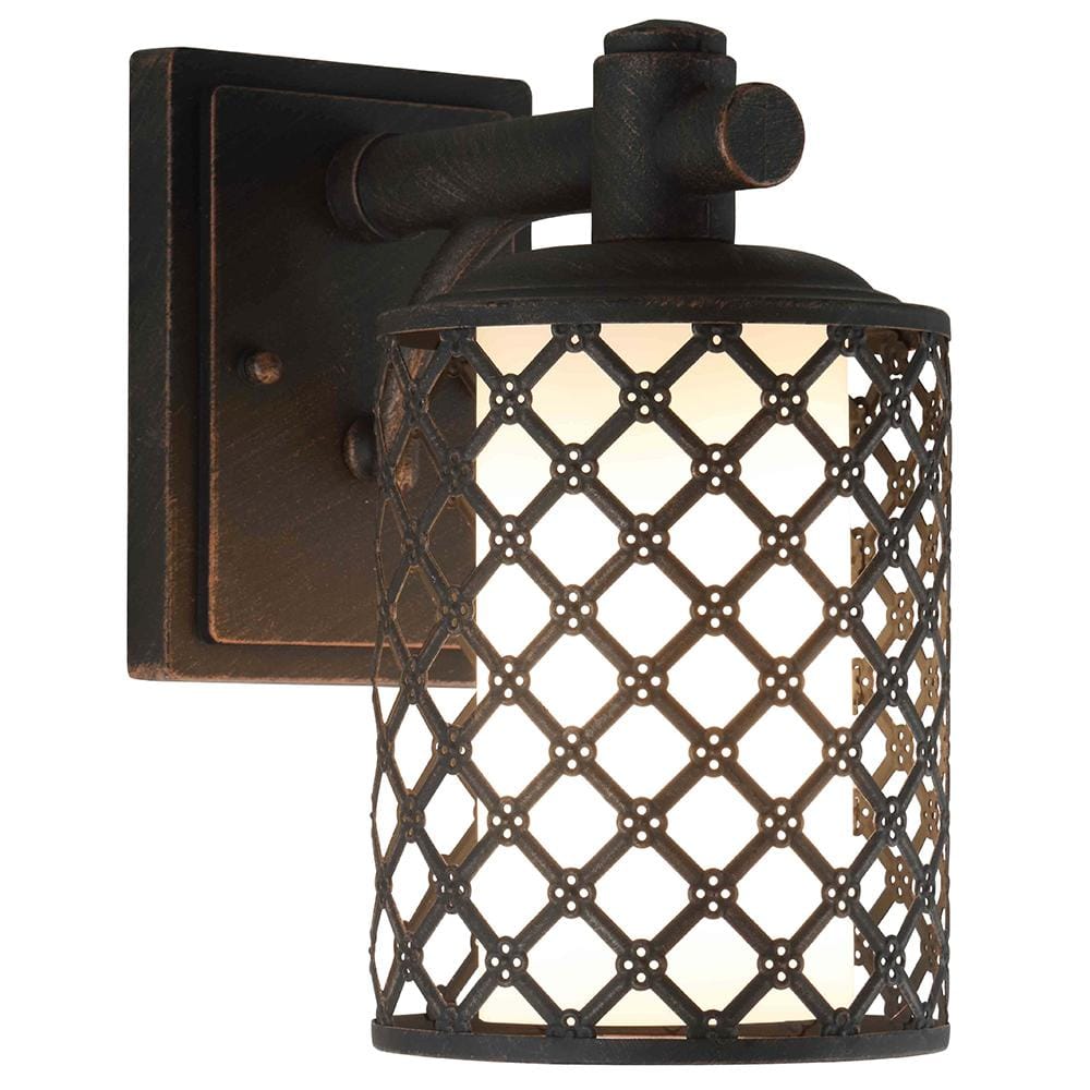 1-Light Aged Bronze Outdoor Wall Lantern Sconce with Opal Glass Shade