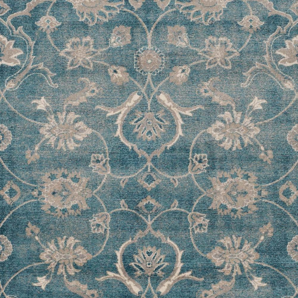 Blue and Beige Floral Synthetic Area Rug, 8' x 11'