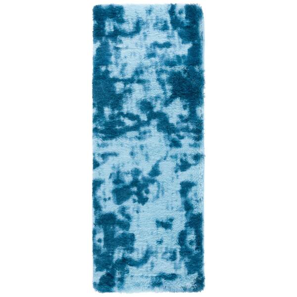 Rainbow Shag 2 ft. x 6 ft. Blue Abstract Runner Rug