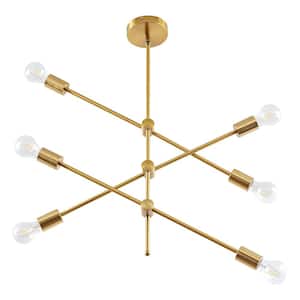 6-Light Gold Metal Electroplating Sputnik Geometric Chandelier with Adjustable Angle