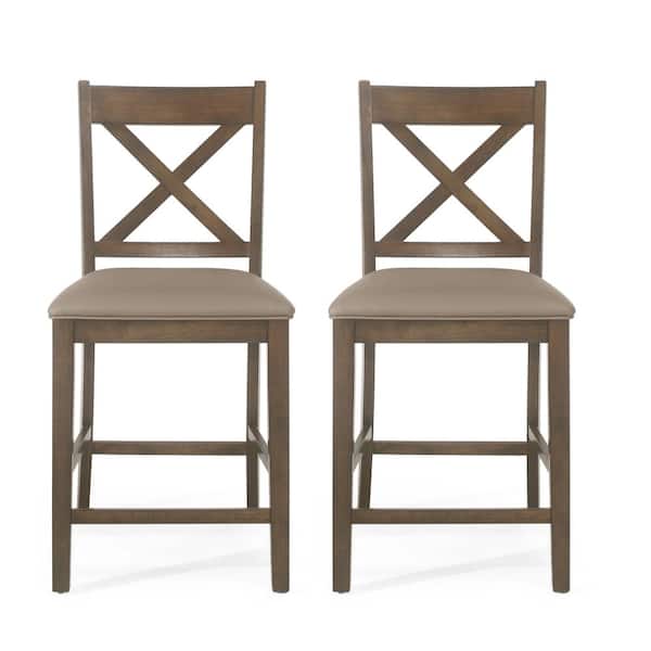 Noble House Wurtz 41.25 in. Antique Brown Upholstered Counter Stool (Set of 2)