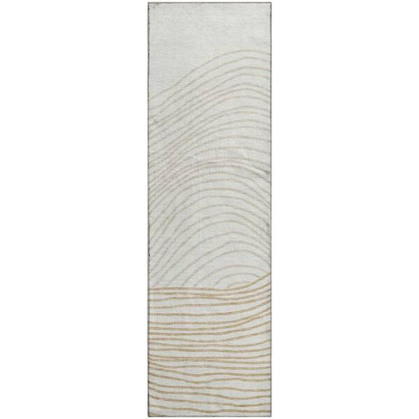 Mayfield Premium Machine Washable Abstract AMF2350 Ivory 2 ft. x 7 ft. Runner Rug