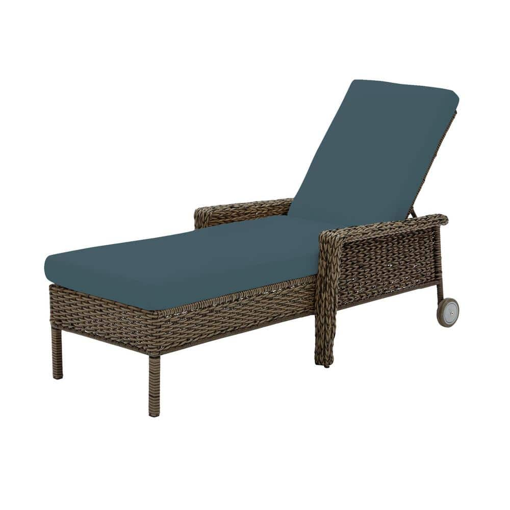 Laguna Point Brown Wicker Outdoor Patio Chaise Lounge with Sunbrella Denim Blue Cushions -  Hampton Bay, H093-01212300