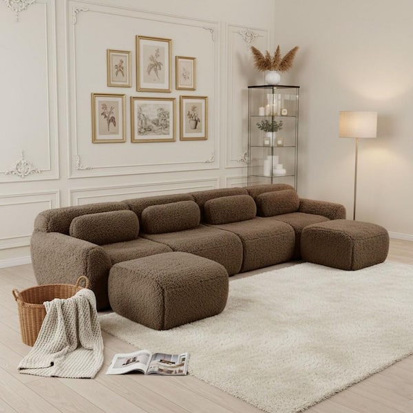 Homy Casa 149 in. Pillow Top Arm 6-Piece Plush Microfiber Modular