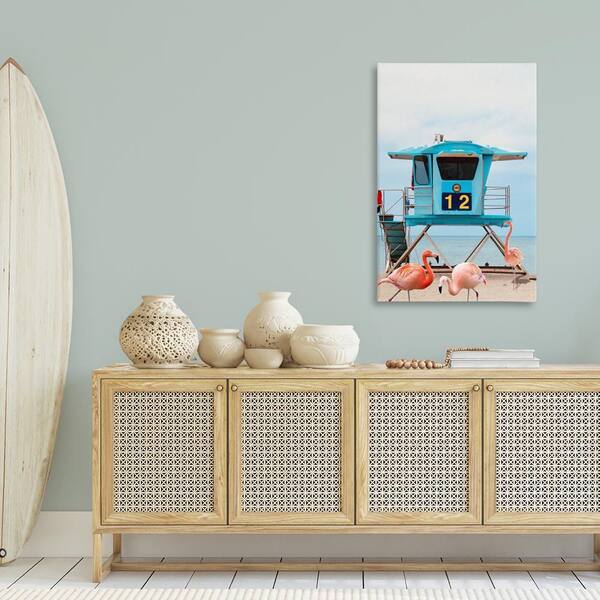 Beach Shore with Flamingoes by Ashley Singleton Unframed Animal Graphic Art Print 45 in. x 30 in.