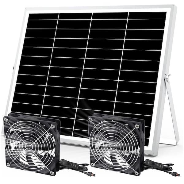 5 in. Solar Powered Dual Fan Kit with 13 ft. Cable, IPX7 Waterproof for Greenhouse, Shed, Coop