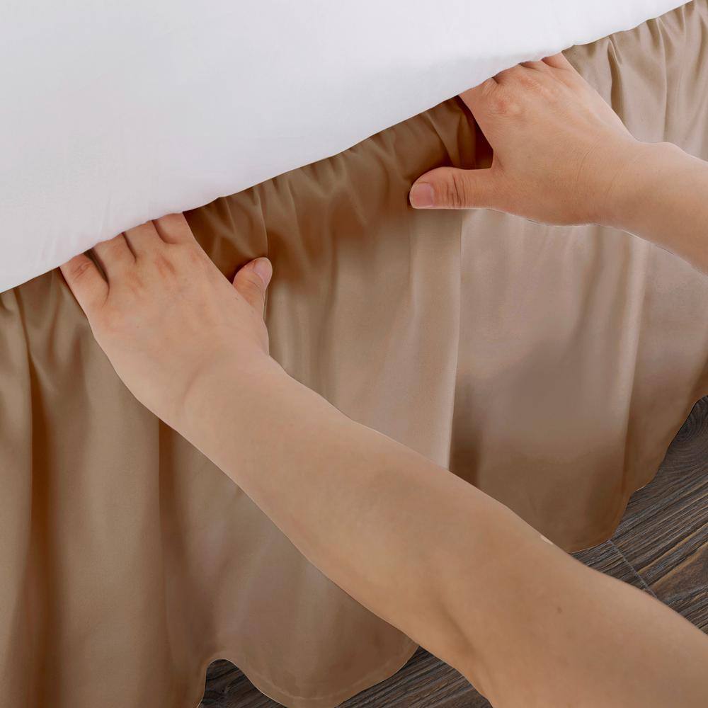 Mocha Twin Ruffled Polyester Bed Skirt with 14-Inch Drop