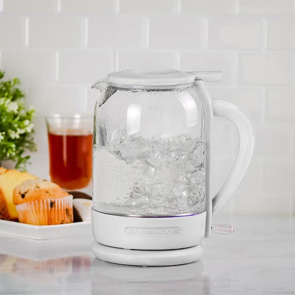 Ovente 1.5 Liter Electric Hot Water Glass Kettle, White