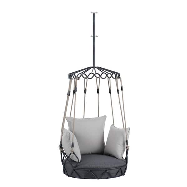 Metal Outdoor Patio Swing Chair Hanging Chair with V Resistant Gray Cushion