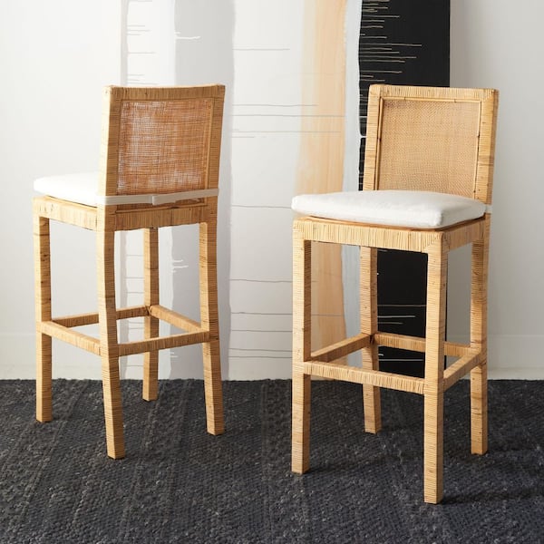 Tojo 44.5 in. H White/Natural Wood Bar Stool