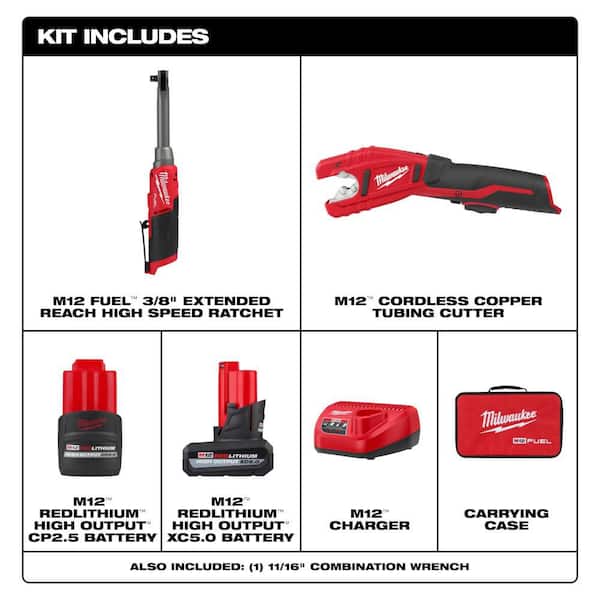 M12 FUEL 12V Lithium-Ion Brushless Cordless 1/4 in. Right Angle Die Grinder Kit with Copper Tubing Cutter