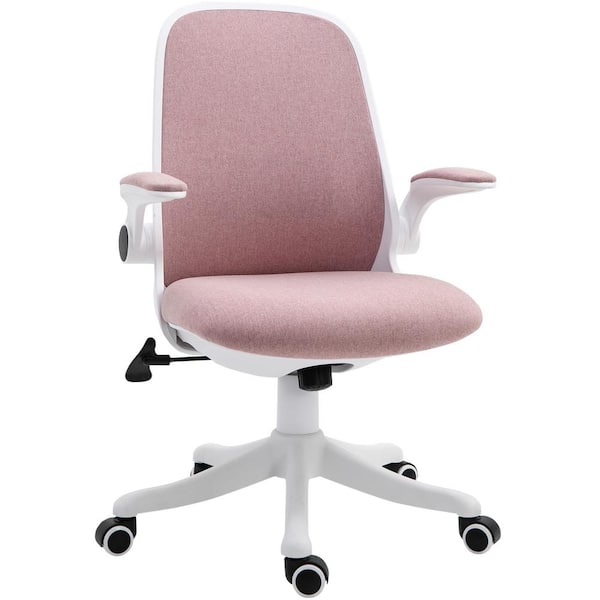 HONSIT Pink Desk Chair No Wheels, 250lb Criss Cross Legged Home Office  Chair, Adjustable Swivel Teddy Fabric Vanity Task Computer Chair Vanity  Chair